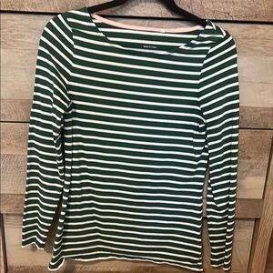 Boden Green and White Striped Long Sleeve Tee